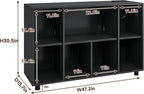 Record Player Stand with Charging Station, Black | Vinyl Record Storage Cabinet, Holds Up to 500+ Albums, Turntable Stand with Large Tabletop for Living Room Music Room Studio