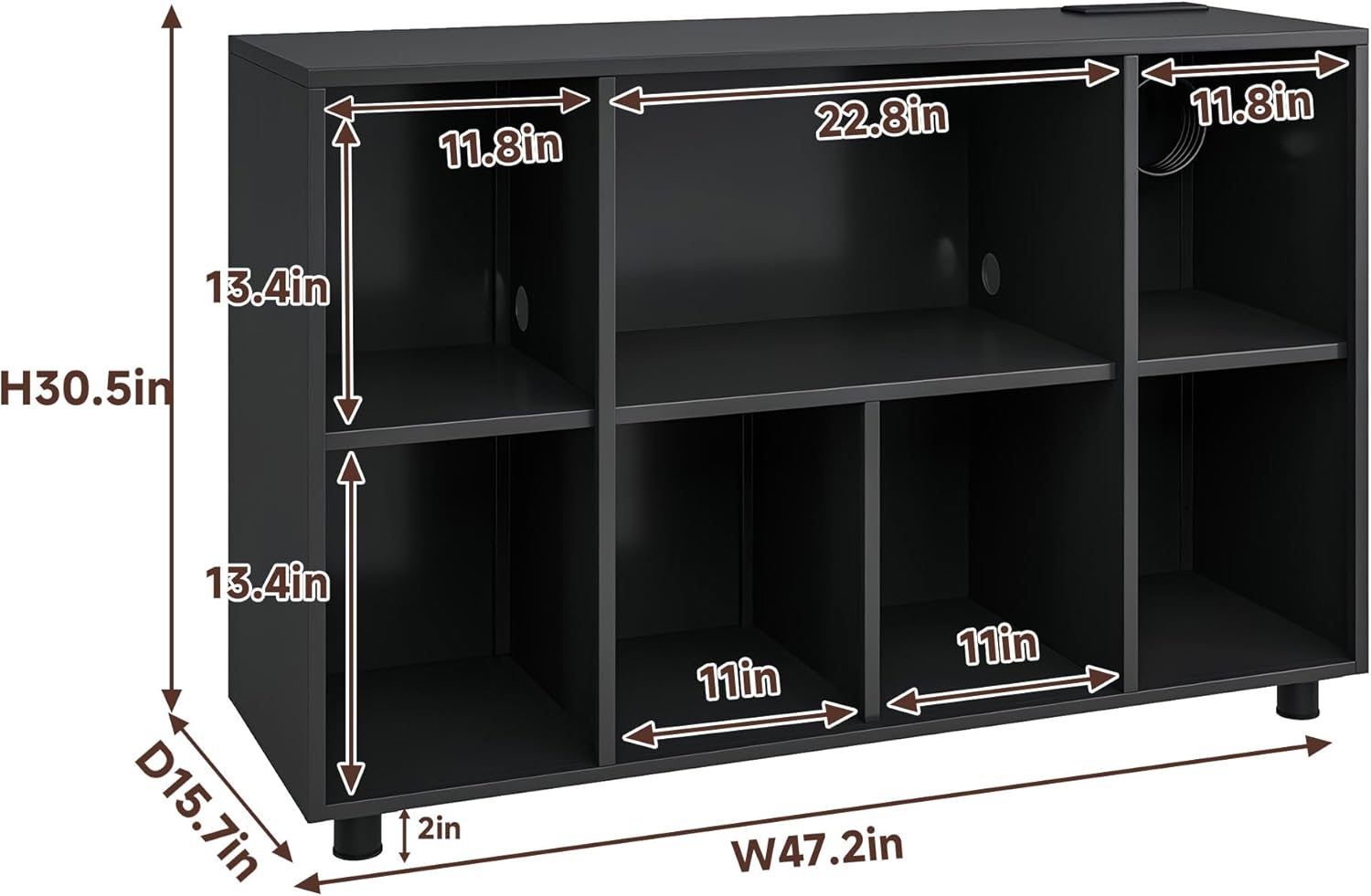 Record Player Stand with Charging Station, Black | Vinyl Record Storage Cabinet, Holds Up to 500+ Albums, Turntable Stand with Large Tabletop for Living Room Music Room Studio