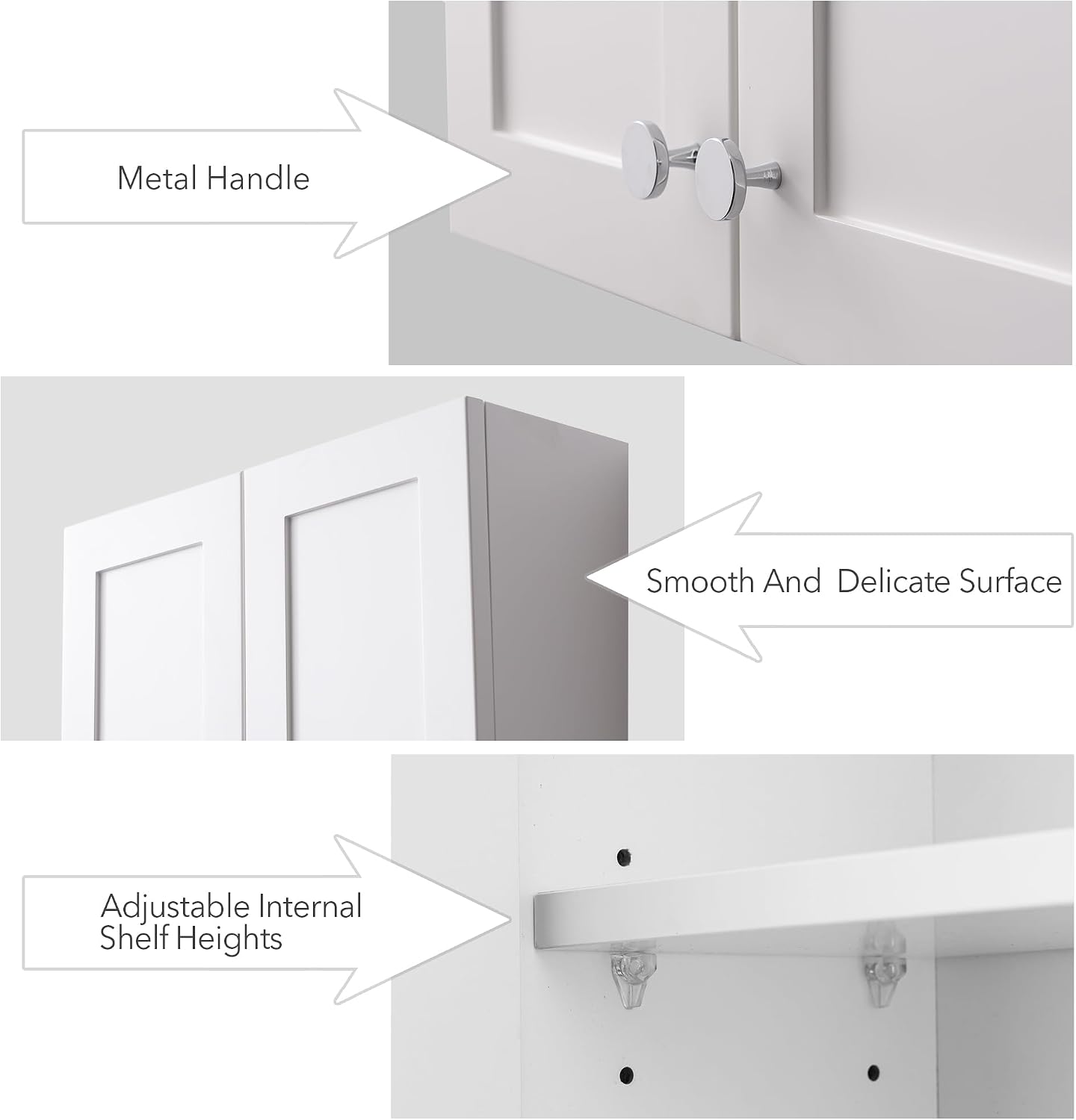 VANIRROR White Wall Mount Cabinet, MDF Over the Toilet Storage Cabinet with Adjustable Shelves, Space Saver 2 Door Medicine Cabinet for Bathroom Laundry Kitchen, 19x 27in, No Paint Odor