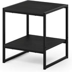 Furinno Camnus Side Table, 2-Tier Black End Table with Metal Frame, Square Night Stand with Open Shelf, Bedside Table, Easy Assembly, for Living Room, Bedroom, Dark Americano
