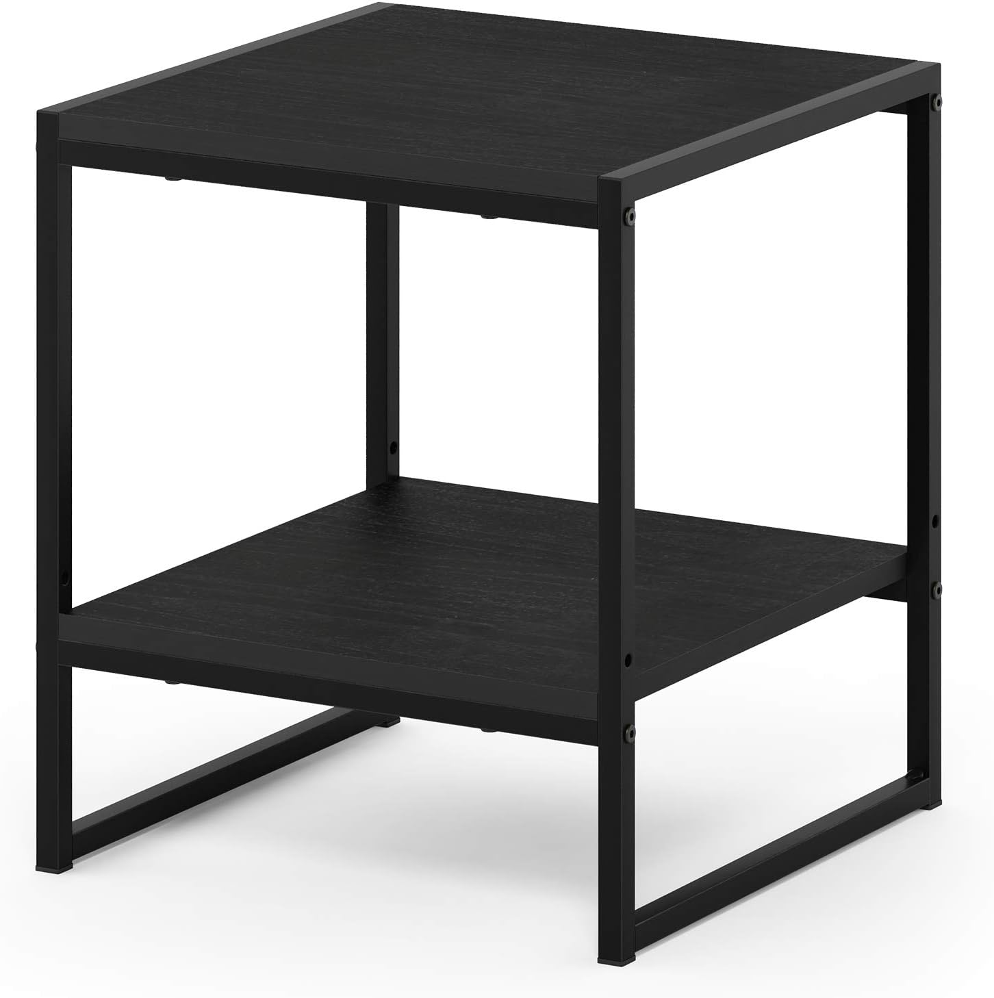 Furinno Camnus Side Table, 2-Tier Black End Table with Metal Frame, Square Night Stand with Open Shelf, Bedside Table, Easy Assembly, for Living Room, Bedroom, Dark Americano