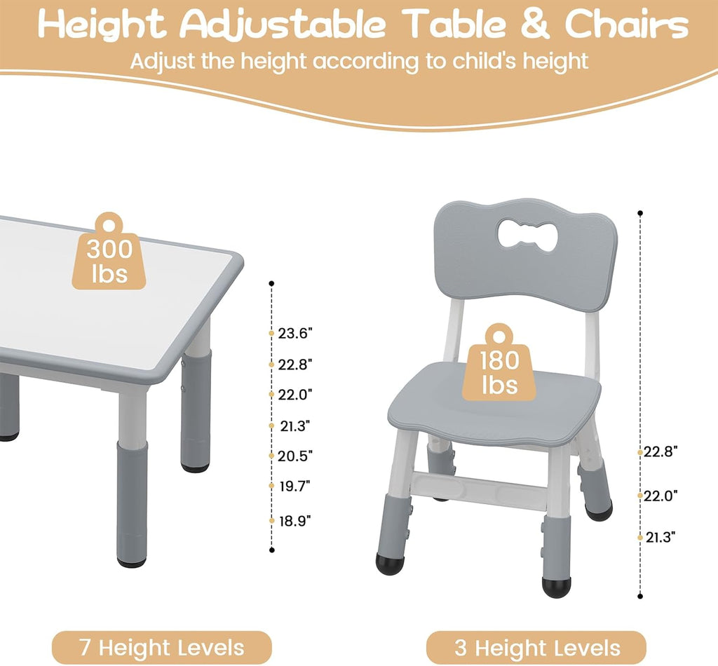 GAOMON Kids Table and 2 Chairs Set with Graffiti Desktop, Height Adjustable Toddler Table and Chairs Set for Reading, Drawing, Playing, Eating
