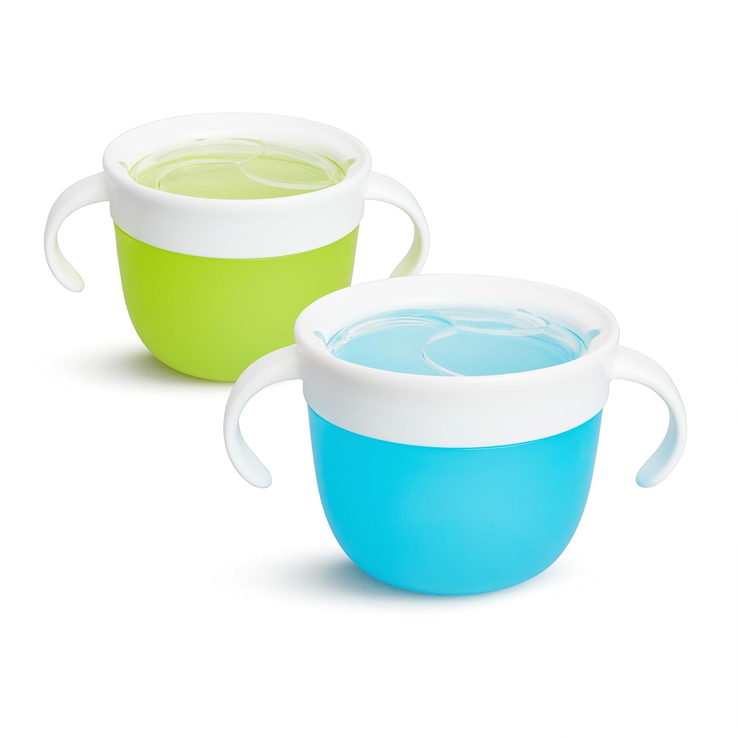 Munchkin® Snack™ Catcher Toddler Snack Cups, 2 Pack, Blue/Green & Miracle® 360 Trainer Sippy Cup with Handles, Spill Proof, 7 Ounce, 2 Pack, Green/Blue