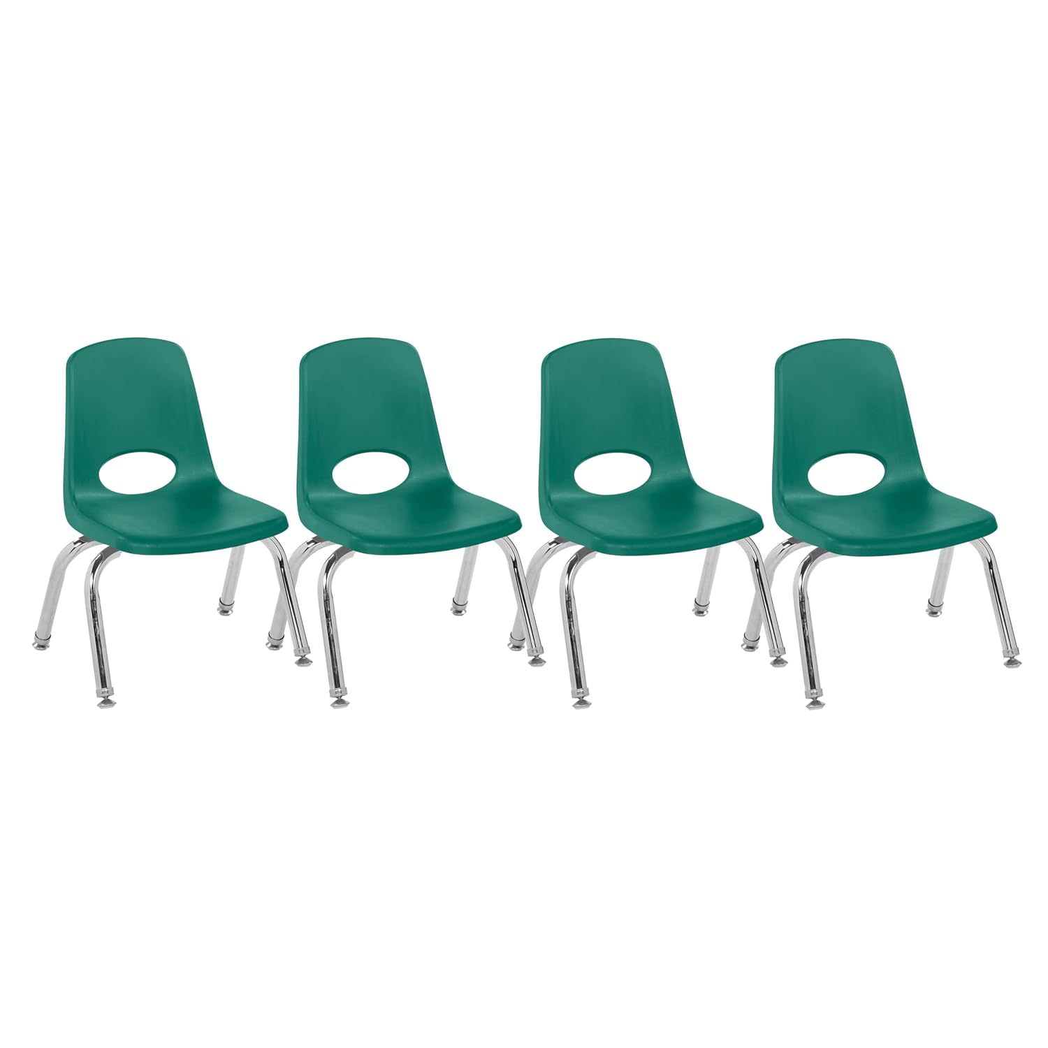 FDP 10" School Stack Chair, Stacking Student Seat with Chromed Steel Legs and Nylon Swivel Glides for in-Home Learning or Classroom - Green (4-Pack), 13227-GN