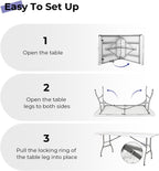 Byliable Folding Table 6ft Portable Heavy Duty Plastic Fold-in-Half Utility Foldable Table Plastic Dining Indoor Outdoor for Camping, Picnic and Party, White