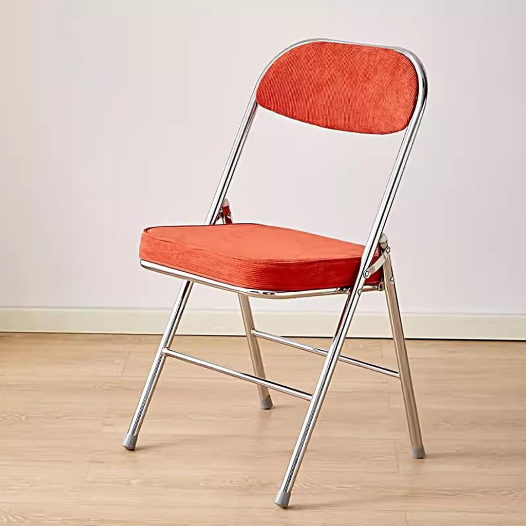 Folding Chairs, Fabric Dining Set with Metal Frame, Padded Seat and Back, Non-Slip Foot Pads, Foldable Office(Orange)