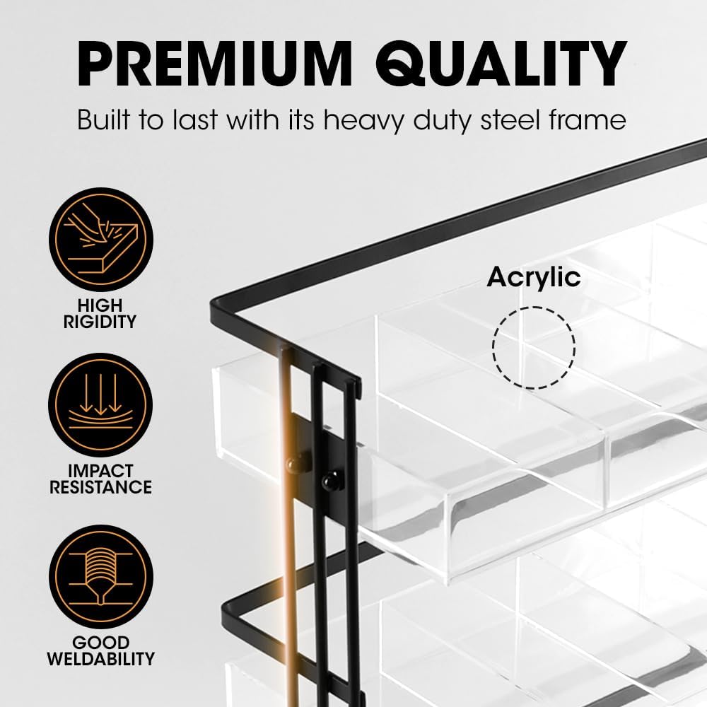 J JACKCUBE DESIGN Tea Bag Organizer Steel and Acrylic 3 Tier, 15 Compartment Tea Bags Sugar Packets Coffee Station Storage Holder for Cabinet Countertop Office (Black)- MK956A