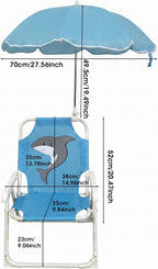 Foldable Toddler Lawn Chair with Umbrella - Lightweight Cartoon Shark Baby Beach Chair, Blue, 27.56×19.49 Inch