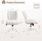 Vanity Chair with Wheels, Armless Office Chair Height Adjustable, Cute Desk Chair with Soft Lumbar Support for Small Space, Bedroom, Make-up Room, White