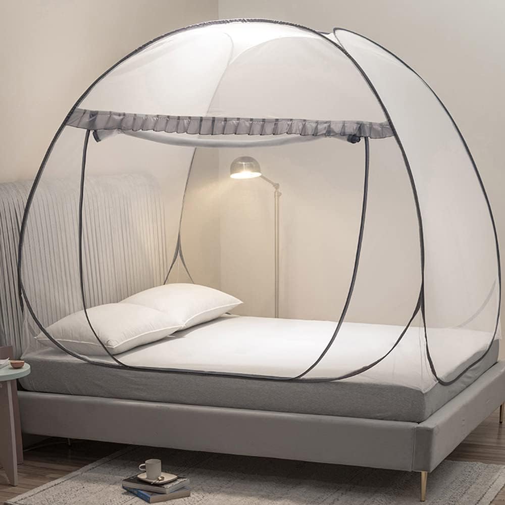 Mengersi Mosquito Net Pop Up Tent for Bed,Bed Canopy with Net Bottom,Mosquito Netting Bed Tent,Bed,Suit for Indoor Outdoor,Camping Tent,Insect Screen(Full/Queen, Gray)