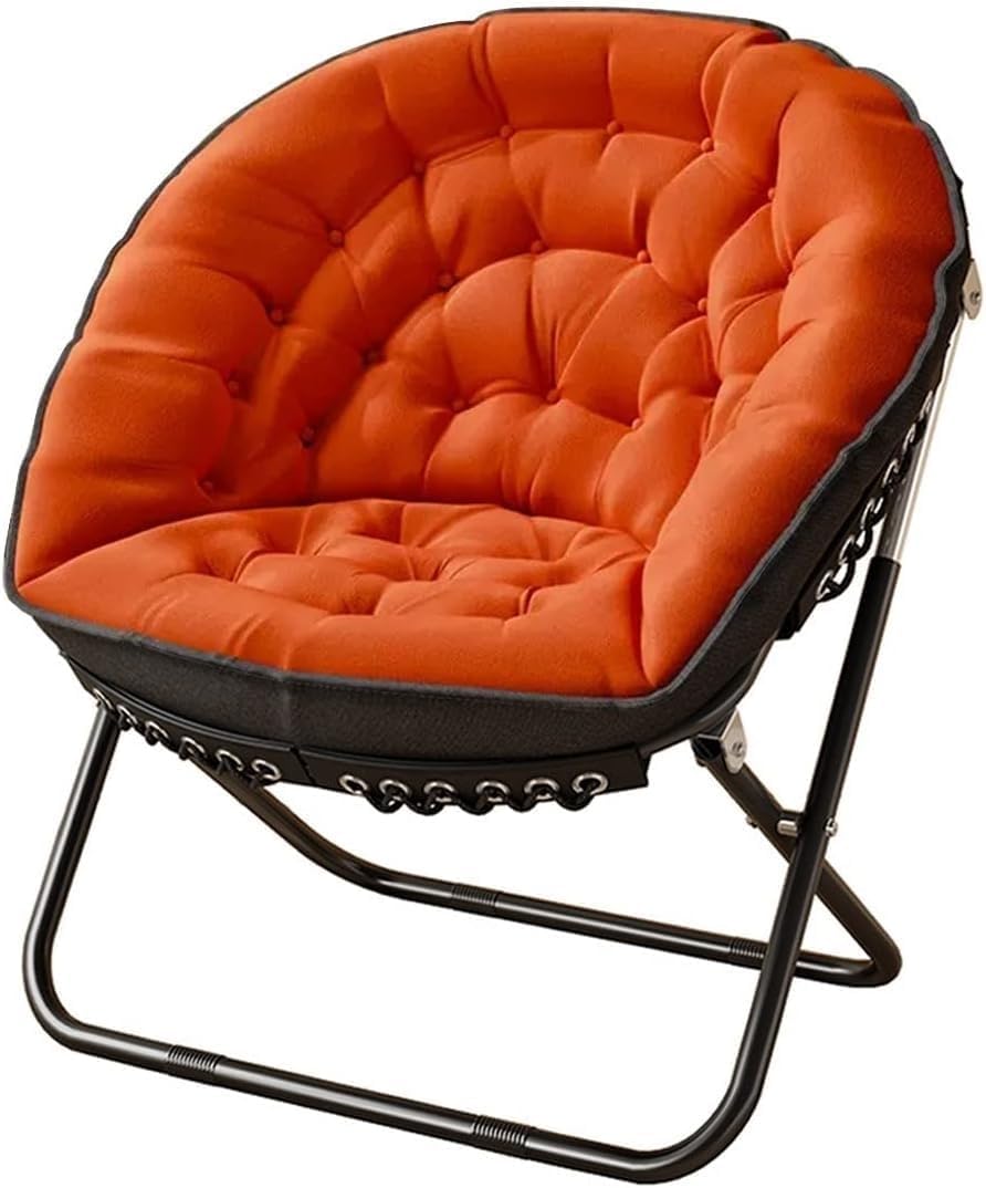 Oversized Folding Saucer Chair with Carbon Steel Frame for Living Room Lounge and Office Beige Color(Orange)