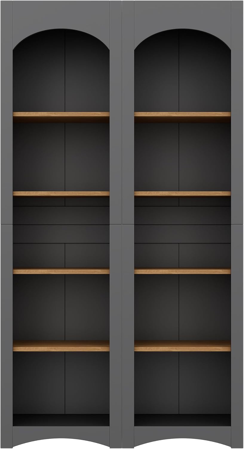 Freestanding Corner Kitchen Pantry with 4 Shelves, Traditional, Rectangular Storage Cabinet, for Living Room, Dining Room, Gray