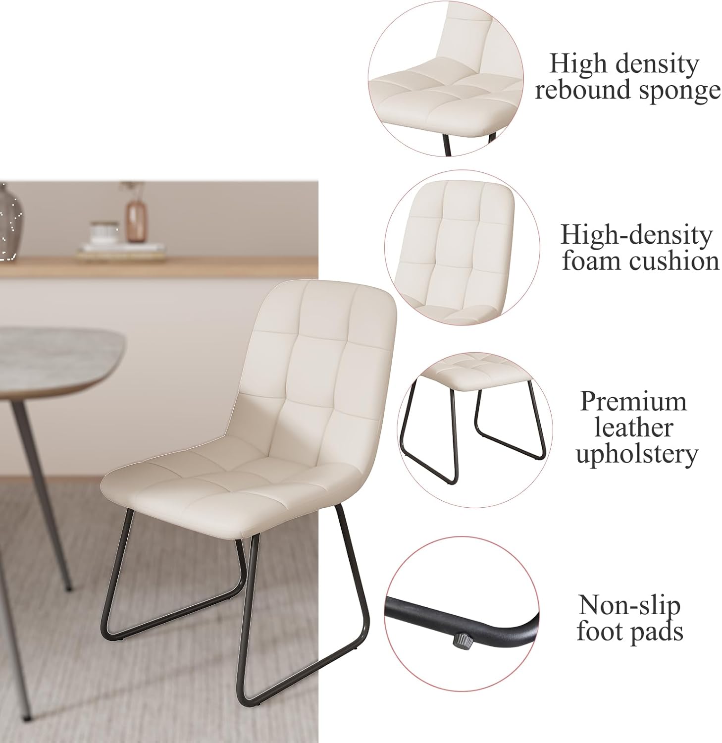 HIPIHOM 47.2'' Dining Table Set for 4,Modern Wood Dining Table,Leather Dining Chairs 4,Table and Chairs Set of 4,Ideal for Kitchen Dining Room (Walnut Color Table + 4 U-Shaped White Chairs, 47.2")