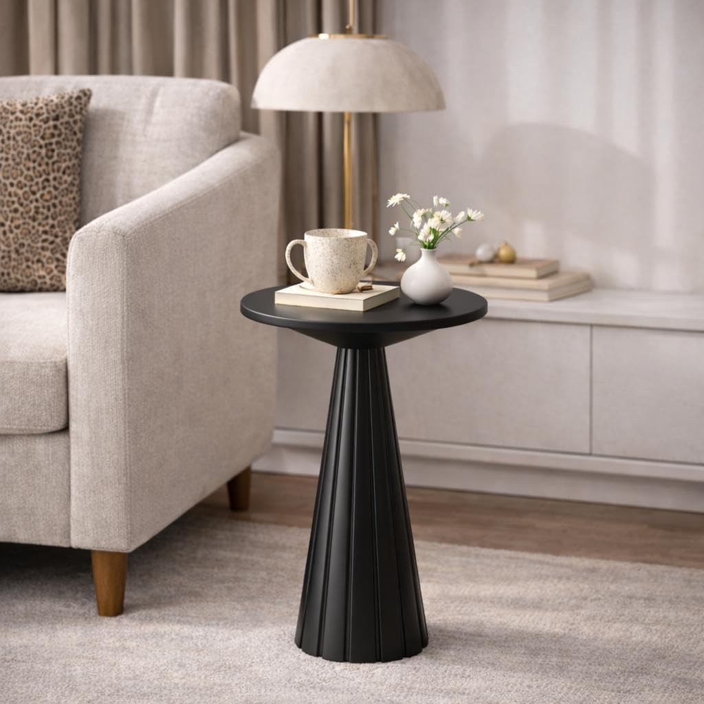 COZAYH Rustic Pedestal End Table, Farmhouse Round Martini Table Wood Plant Stand Drink Table for Small Space Living Room, Bedroom, Black