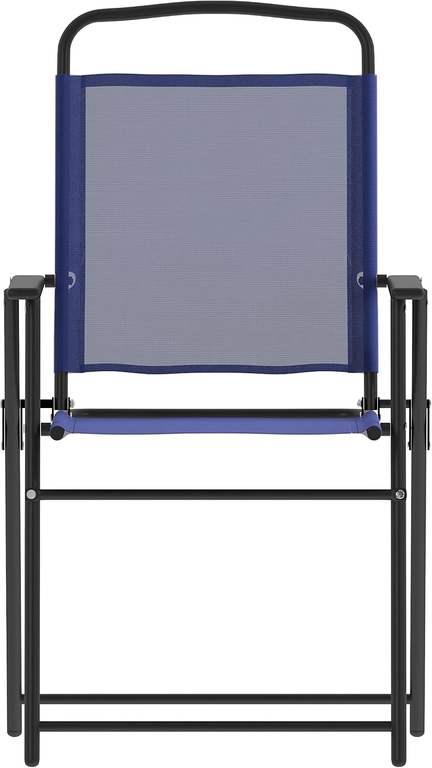 Flash Furniture Mystic Folding Patio Sling Chairs, Outdoor Textilene Lawn Chairs with Armrests, Set of 2, Navy