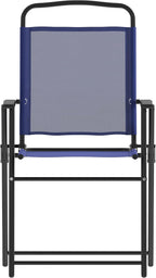 Flash Furniture Mystic Folding Patio Sling Chairs, Outdoor Textilene Lawn Chairs with Armrests, Set of 2, Navy