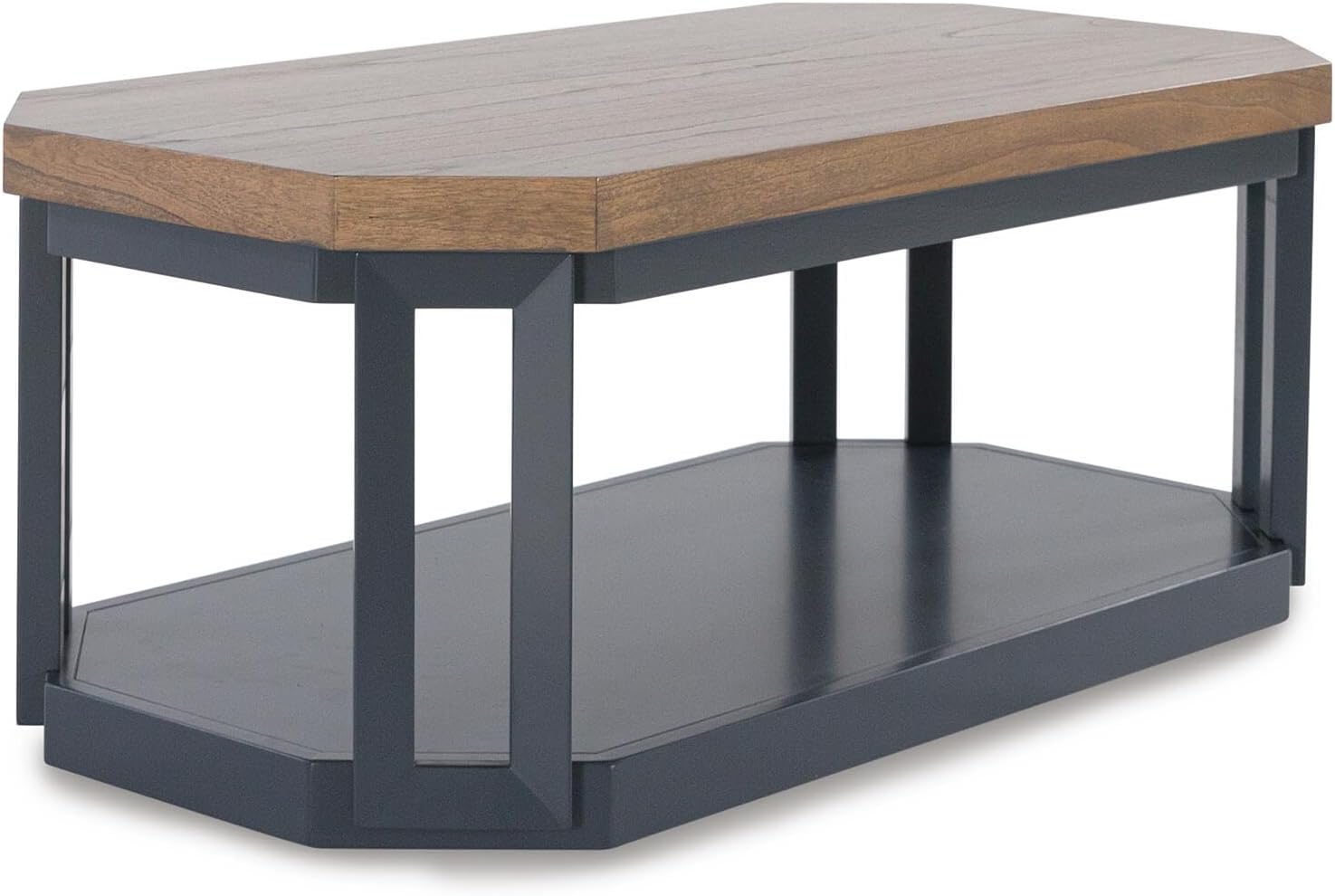 Signature Design by Ashley Landocken Contemporary Occasional Table Set with Open Shelves and Casters, Set of 3, Light Brown & Blue