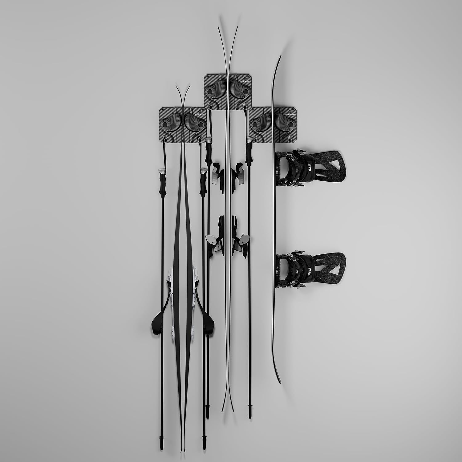 Gravity Grabber, The OG - Ski & Snowboard Wall Mount, Indoor Garage & Home Storage Organizer, Damage-Free Grip, Holds Skis/Boards/Poles/More, Space-Saving Premium Gear Rack, (Carbon 3-Pack)