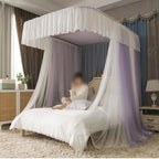 U-Shaped Rail Canopy Bed with Metal Frame, Double Layer Bed Mosquito Net for Bedroom Decoration, Lace Design Curtains Canopy for Twin, Full, Queen Beds(Green,Small)