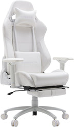 Gaming Chair for Office and Home, Footrest and Seat Height Adjustable Swivel Ergonomic Video Game Chair, Computer Chair with Headrest and Lumbar Support for Adults Big Man Women(White)