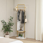 KaKaBB Gold Clothing Rack, Freestanding Coat Rack with Metal Shelves and Natural Marble Base, Small Clothes Stand Organizer for Bedroom, Entryway, Apartment (Gold, 19.7")