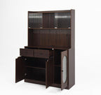 71" Freestanding Kitchen Pantry, Large Dish Storage Cabinet with Fluted Glass Doors and Microwave Stand for Kitchen, Dining and Living Room Walnut