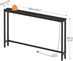 HOOBRO 55.1" Narrow Console Table with Power Outlets, 5.9" Behind Couch Table with Charging Station, Long Sofa Table, Skinny Entryway Table for Living Room, Hallway, Foyer, Black BB145UXG01