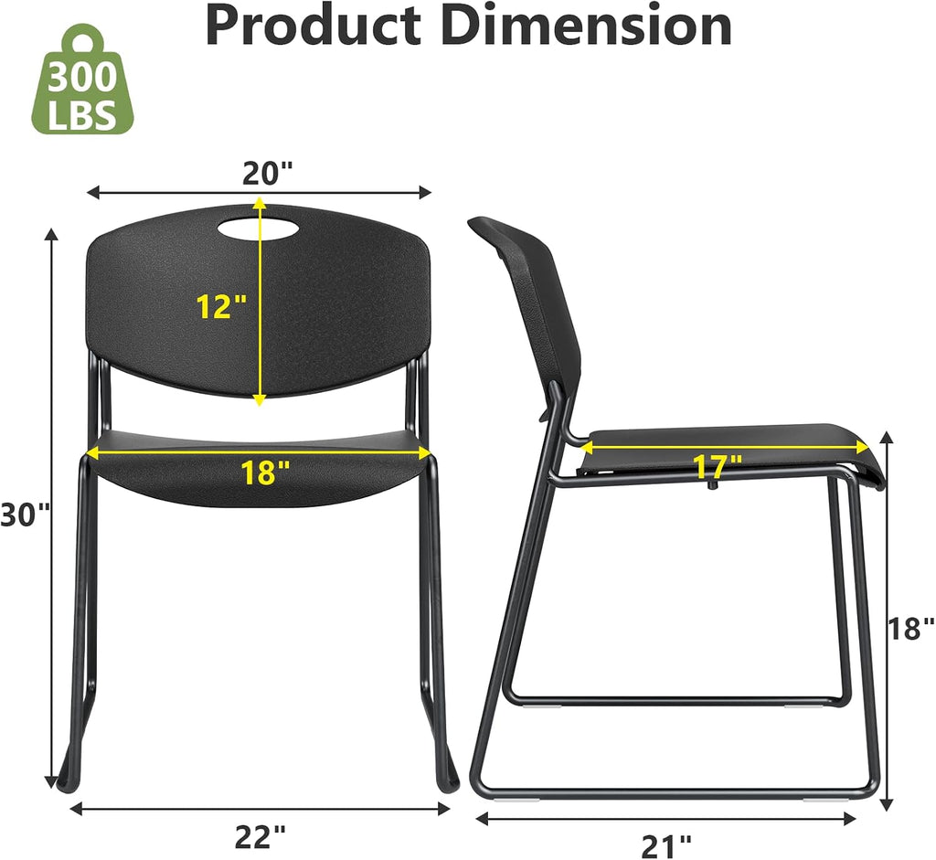 Stacking Chairs Set of 4, Plastic Waiting Room Chair with Sled Base, Stackable Office Guest Reception Chairs No Wheels for Break Rooms and Conference Rooms Black