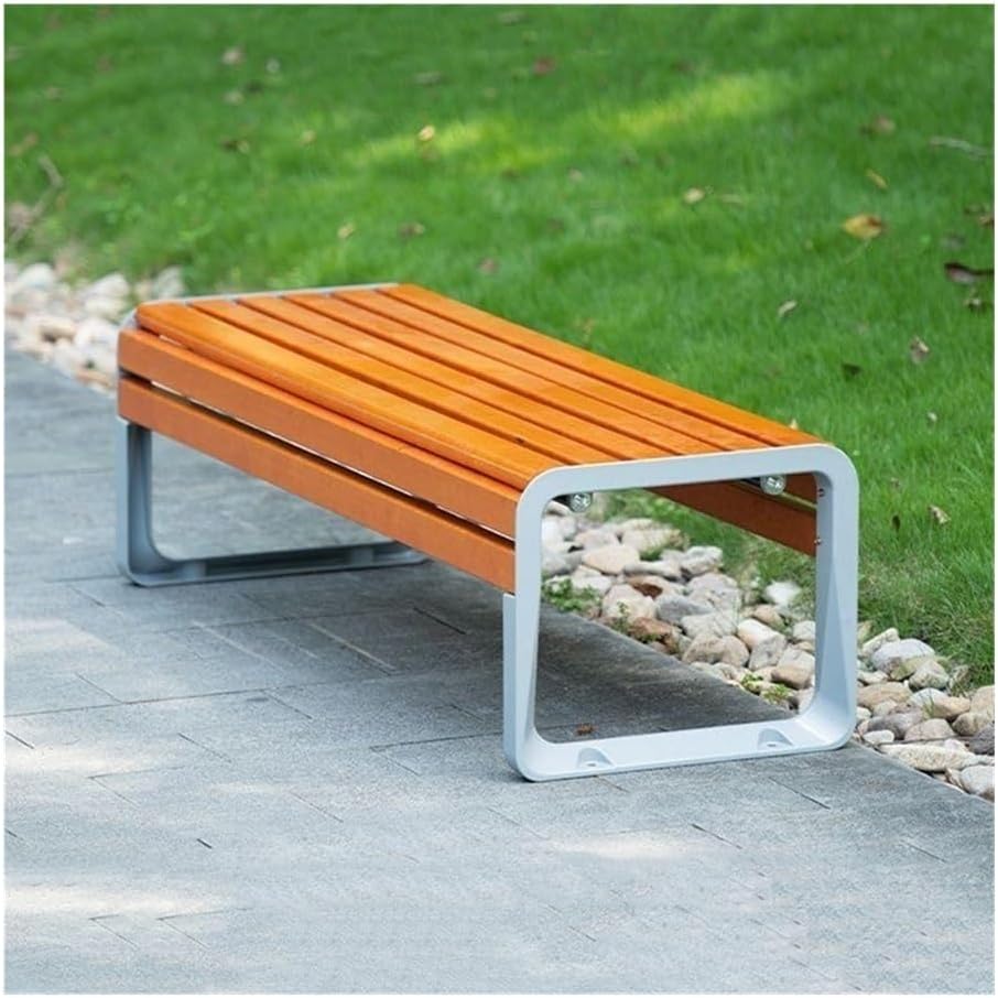 Patio Benches Park ChairOutdoor BenchStainless Steel FrameWooden Seat PlateRest Area(120cm)