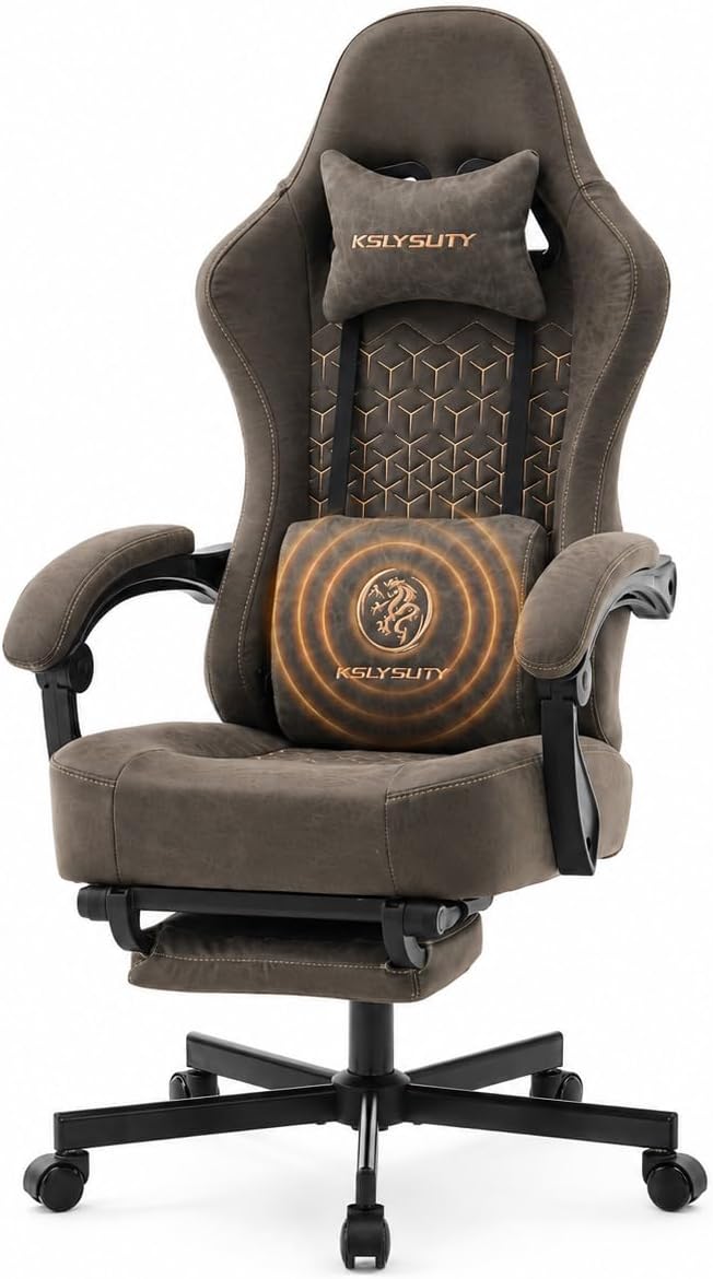 Office Desk Computer Gaming Chair for Adults, Ergonomic High Back Gamer Chair with Massage and Pocket Spring Cushion, Swivel Comfy Video Game Chairs with Footrest and Lumbar Support (Pro Grey)
