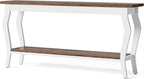 LITTLE TREE 70.9 Inches Long Console Table, 2-Tier Vintage Wooden Sofa Table Behind The Couch with Metal Legs for Hallway, Entryway, Living Room, Brown & White