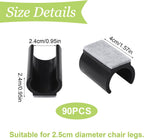 90Pcs Chair Pads 25mm Plastic Chair Leg Floor Protectors with Felt Pads U Shaped Furniture Feet Protectors Non-Slip Rectangle Tubular Legs Caps (Black)