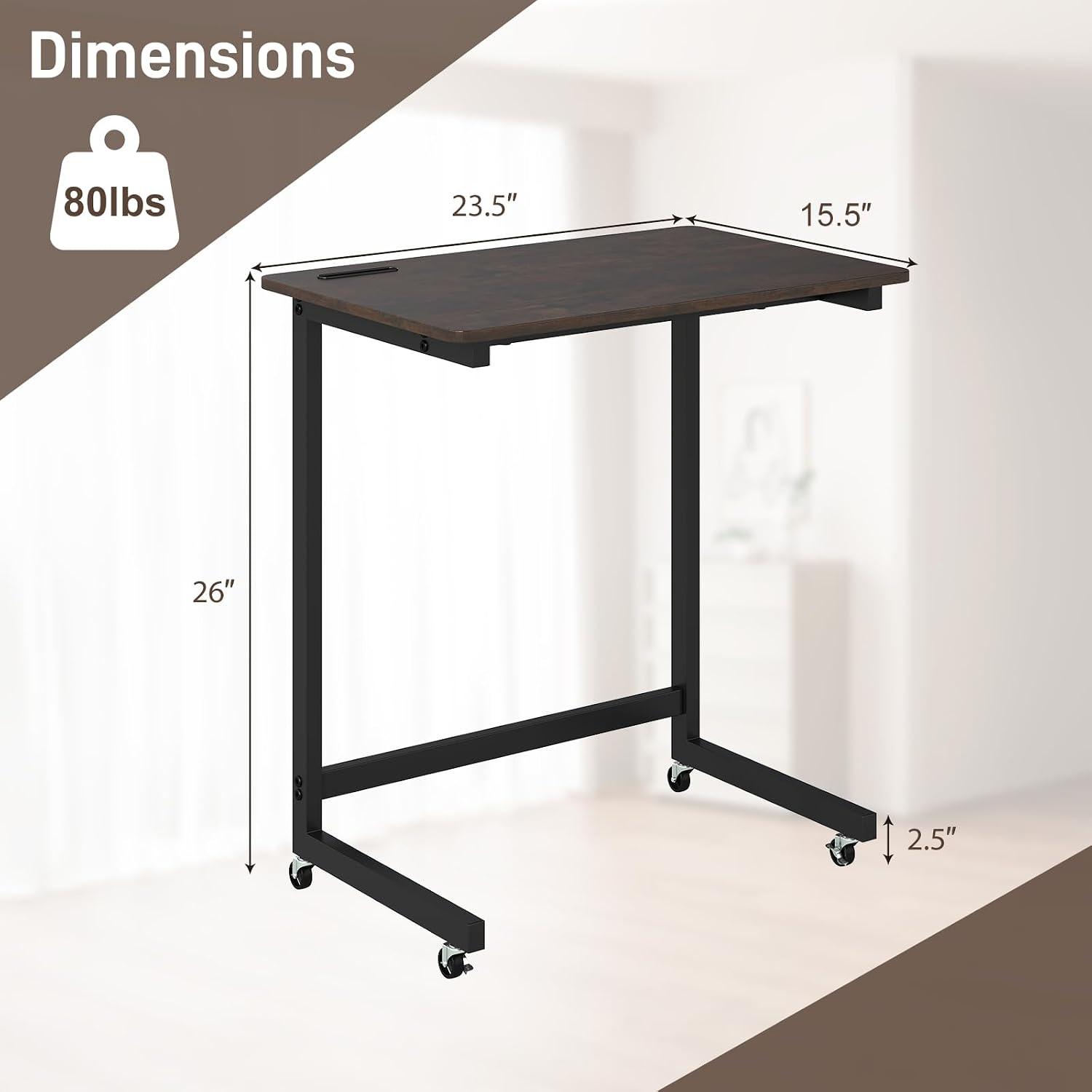 GOFLAME Rolling C Shaped End Table, Couch Sofa Side Table with Wheels, Phone Slot, Industrial TV Tray Bedside Tables, Compact Nightstand for Living Room, Bedroom, Home Office, Rustic Brown (1)