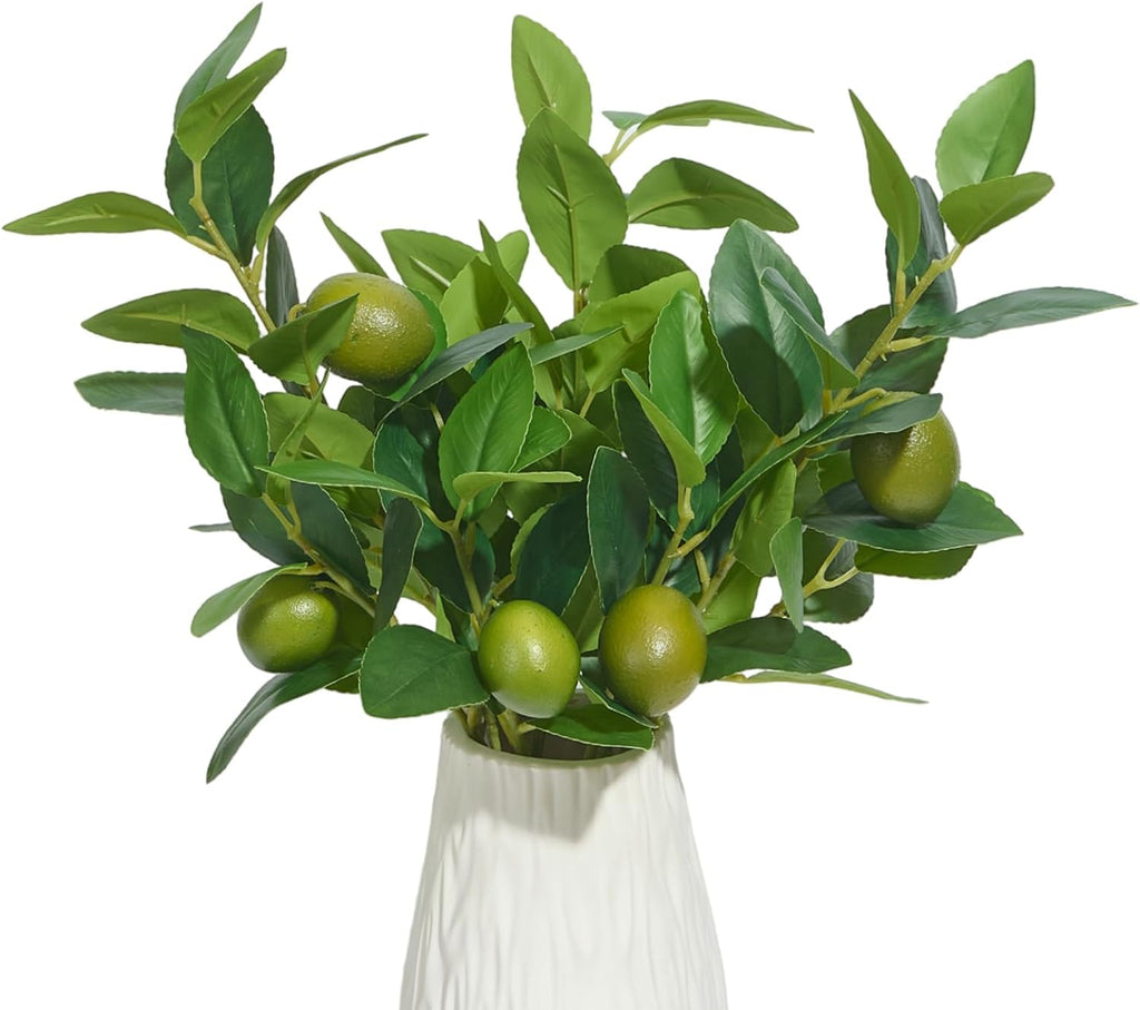 3 PCS Artificial Green Lemon Branches for Vase 18 Inch Fake Lemons Fruit Picks Faux Lemons Tree Decor Realistic