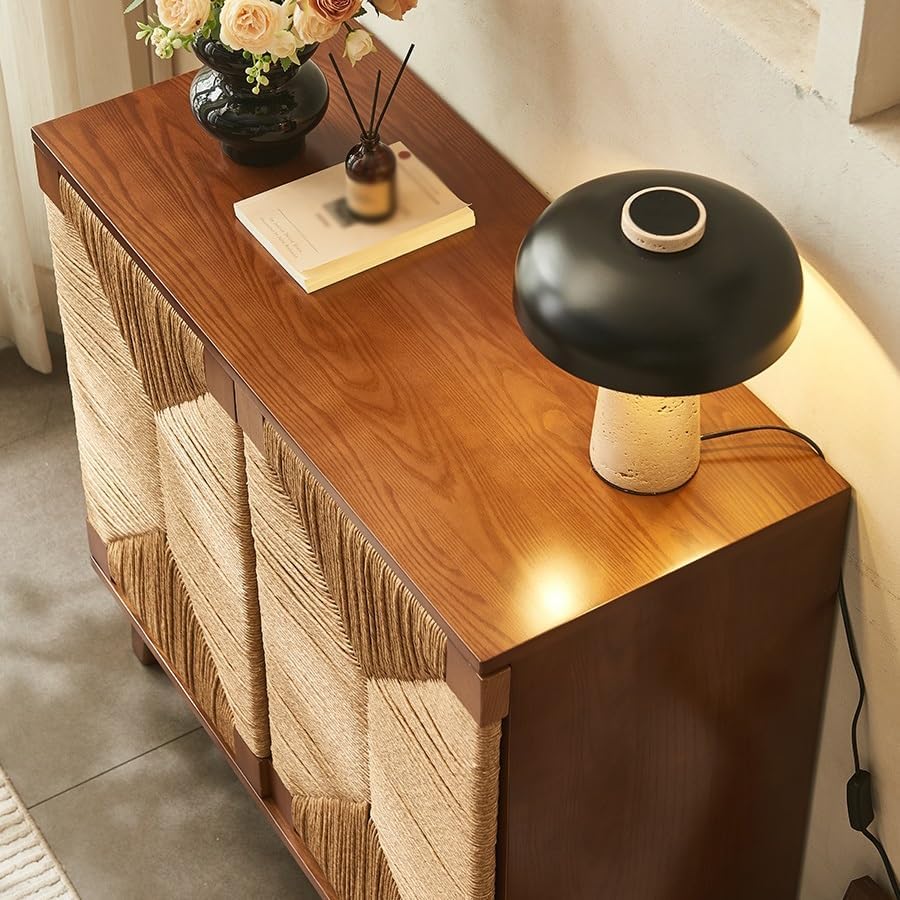 Entryway Cabinet Nordic Wooden Rattan Dining Sideboard Simple Storage Cabinet Living Room Porch Rack Sideboard Storage Cabinet