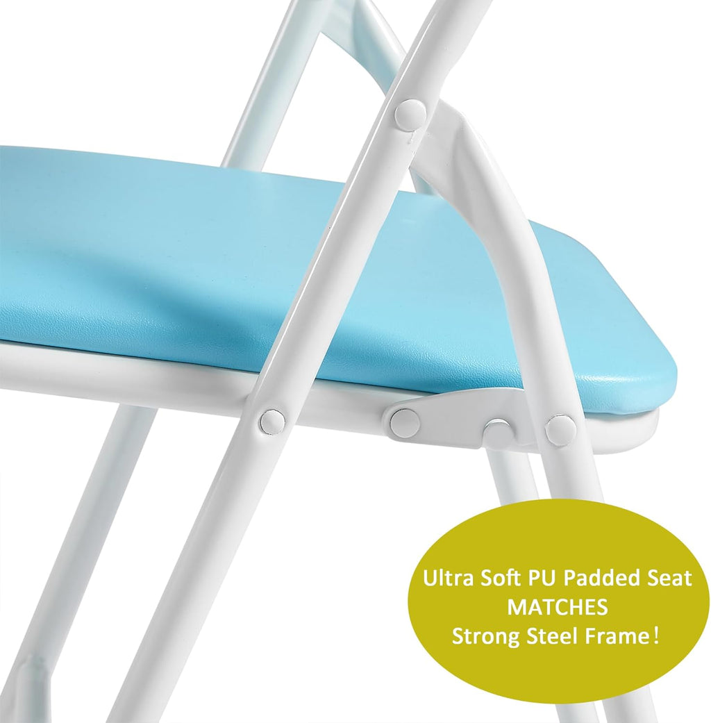 VECELO Kids Folding Activity Table and Chairs 5 Pcs Set, Portable, with Ultra Soft Padded Cushion, Light Blue