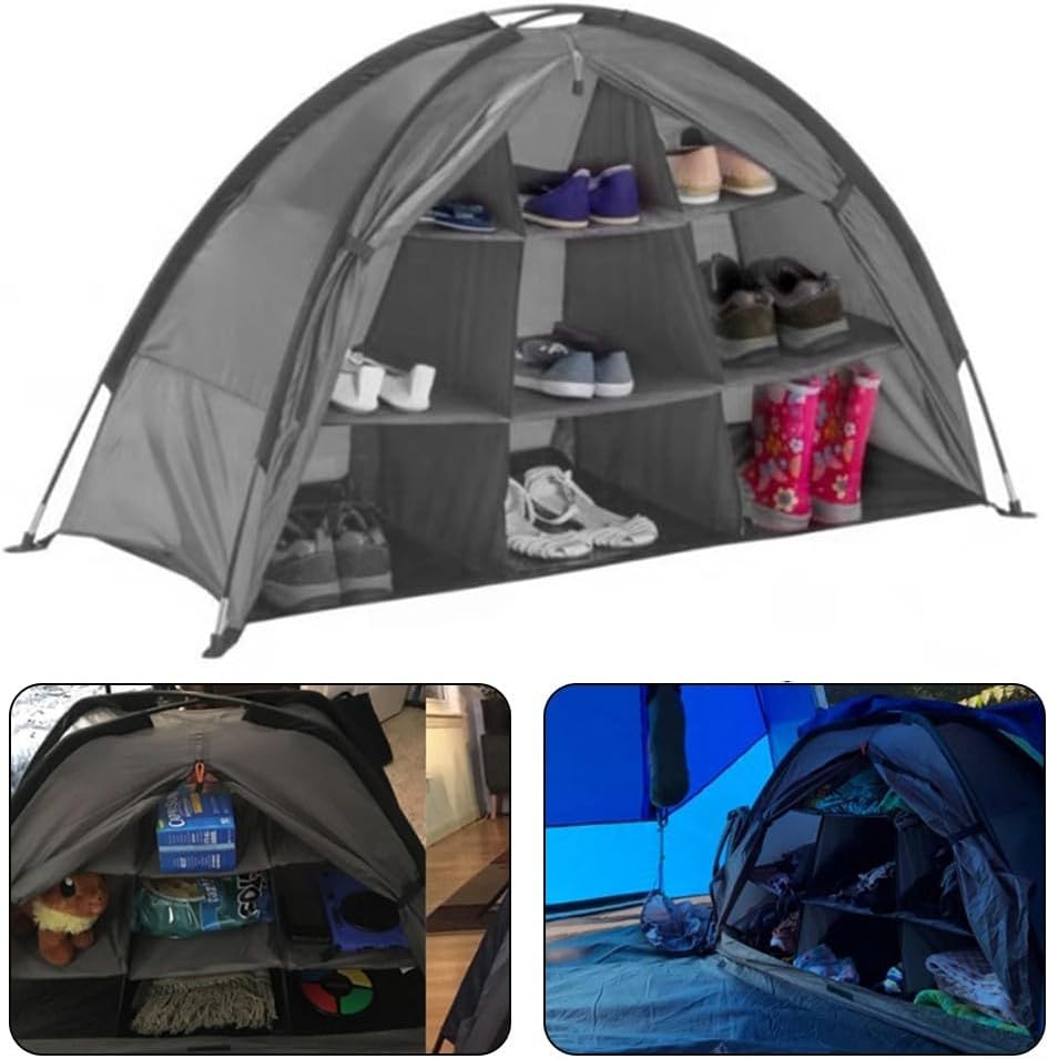 Camping Shoe Rack Organizer with 9 Shelves, Collapsible RV Closet Shelves for Tent, Portable Foldable Clothes Storage Unit, Heavy dutys Oxford Gear Shelf