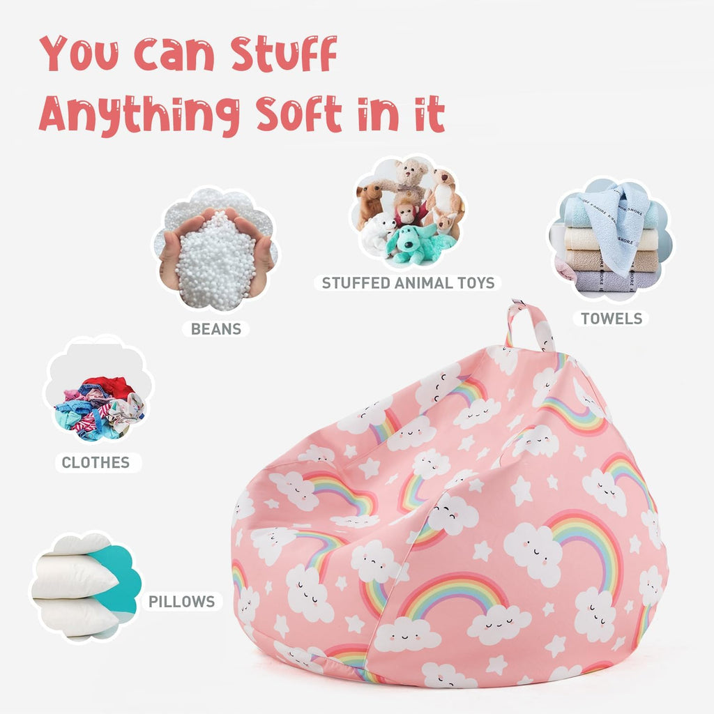 Stuffed Animal Storage Bean Bag Chair Cover Only for Kids Girls Toddler, Large Beanbag Chair Without Filling for Organizing Children Soft Plush Toys