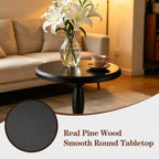 SANY DAYO HOME 12" Real Wood Round Drink Table, Small Pedestal Side Table with Decorative Beaded Design, Accent End Table for Living Room and Bedroom, Black