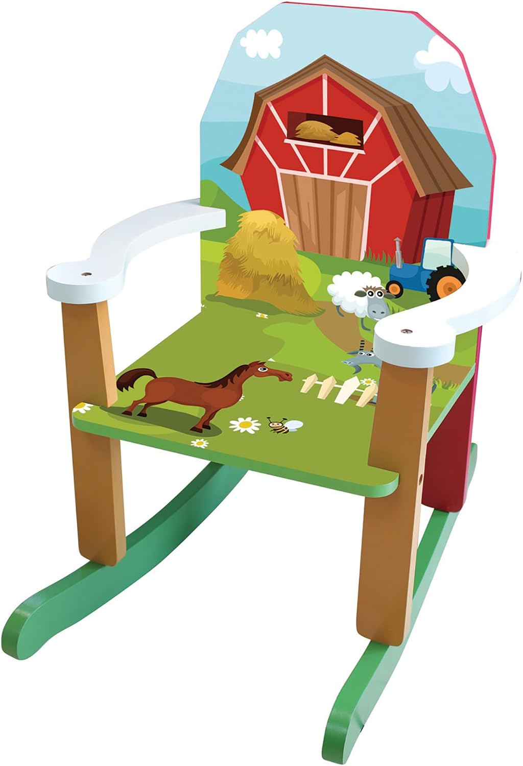 Homeware Kids’ Wooden Farm Rocking Chair – Toddler Rocker with Colorful Barnyard Animals – Sturdy Wood Rocker for Ages 1–5, Perfect for Nursery, Bedroom, or Playroom – Easy Adult Assembly