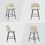Counter Height Bar Stools Set of 2, 360° Swivel Upholstered Barstools with Backs and Metal Legs, 26" H Seat Height, Linen Fabric in Beige