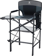 EVER ADVANCED 30.7" Seat Height Tall Directors Chair with Side Table, Foldable Bar Stool & Camping Chair for Makeup Artist, Sports Events and Craft Shows, Supports 350lbs, Grey/Black