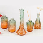 Glass Bud Vases Set of 5, Decorative Glass Bottles, Retro Gradient Color | Mini Vases for Tabletop Centrepiece Decor, Wedding Party Reception, Home Dining, Cafe, Restaurant(Orange to Green)