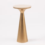 Modern White Marble Top Accent Drink Table with Brushed Gold Nickel Pedestal Base, Boho Circle Table, Decorative End Table, Use as Small Plant Stand for Living Room, Bedroom, or Entryway,Assembled