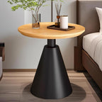 Round Pedestal Side Table, Modern Solid Wood End Table with Metal Base, Small Accent Table for Living Room, Bedroom and Office