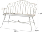 Garden 47.2-inch Outdoor Garden Bench with Backrest, Retro White Iron, Suitable for Terrace, Balcony, Backyard Seat