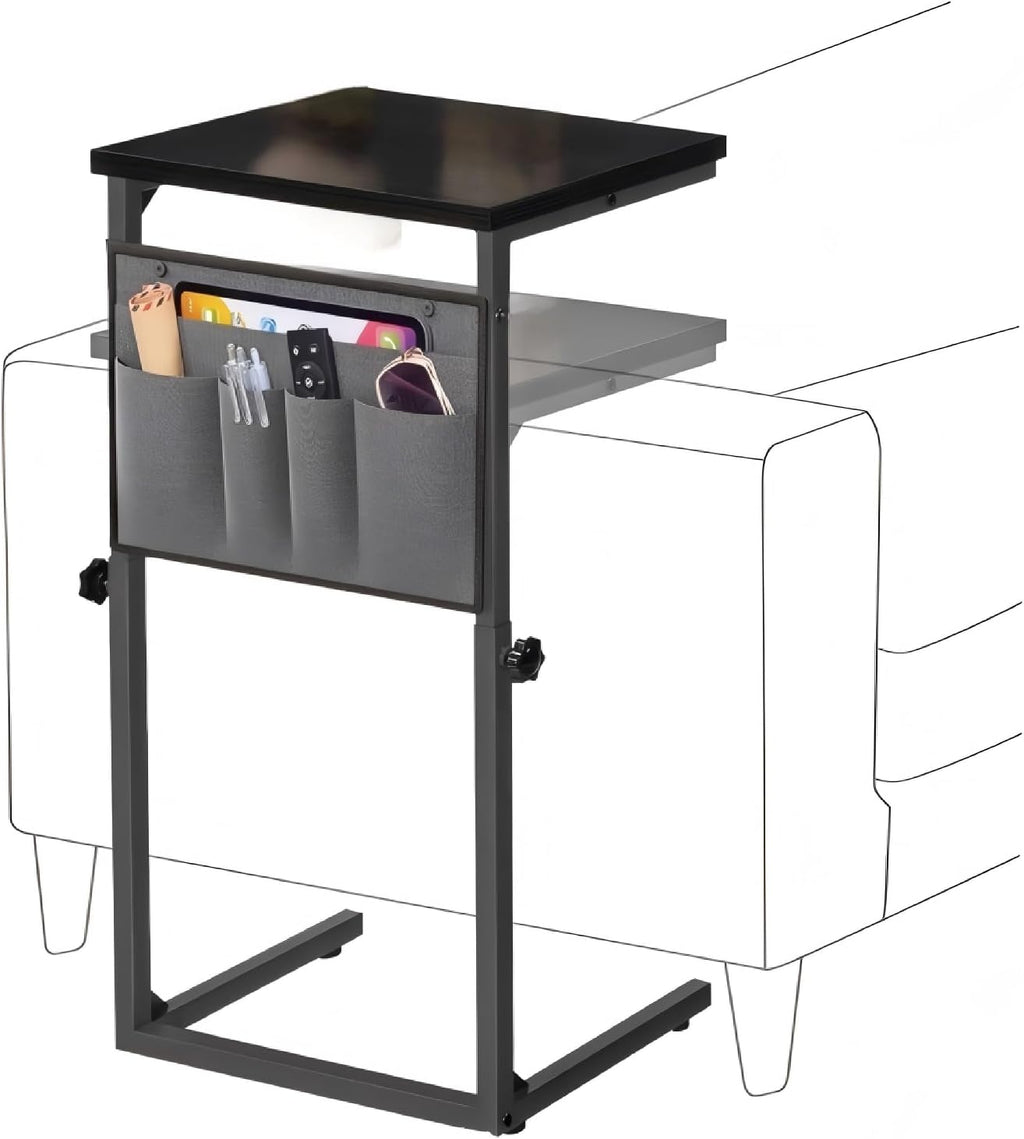HOOBRO End Table, C Shaped Side Table with Storage Shelf, Small C Table for Couch, Adjustable Height Side Table for Small Spaces, 29.5'' Tall Couch Table that Slide Under BK29SF01-BB77SF01