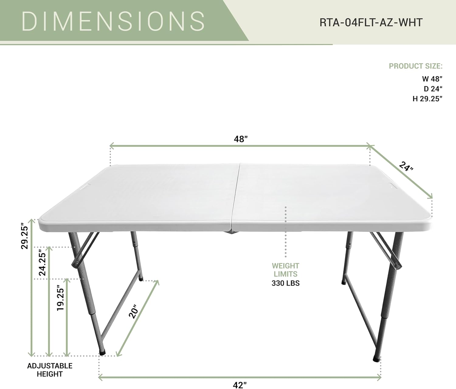 Height Adjustable 4 FT Granite White Folding Table – Premium 4 Foot Folding Table Ideal for Camping, Picnic, Party or as Kids Table
