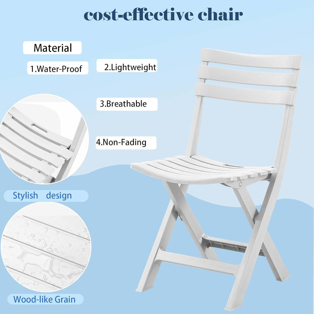 4 Pack Foldable Plastic Chairs, 300 LB Weight Capacity, Lightweight Waterproof Foldable Chairs for Patio, Garden, Beach, Balcony & Porch Indoor Outdoor Use(White×4)