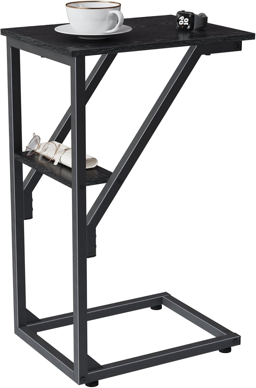 C-Shaped End Table, Small Couch Side Table, Sofa TV Tray Table for Living Room, Bedroom, Bedside ET-D-BK1